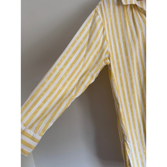 Aerie Yellow White Stripe Button Up Shirt Blouse Resort Relaxed Coastal Vacation - Picture 6 of 7
